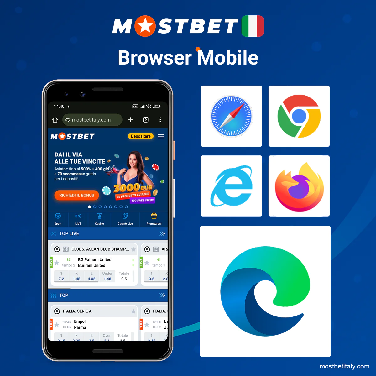 Accesso a Mostbet tramite browser mobile