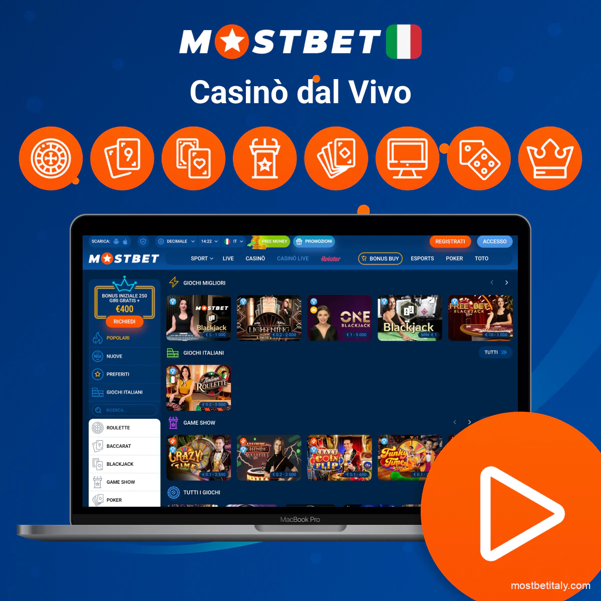 Casinò dal vivo Mostbet con croupier reali