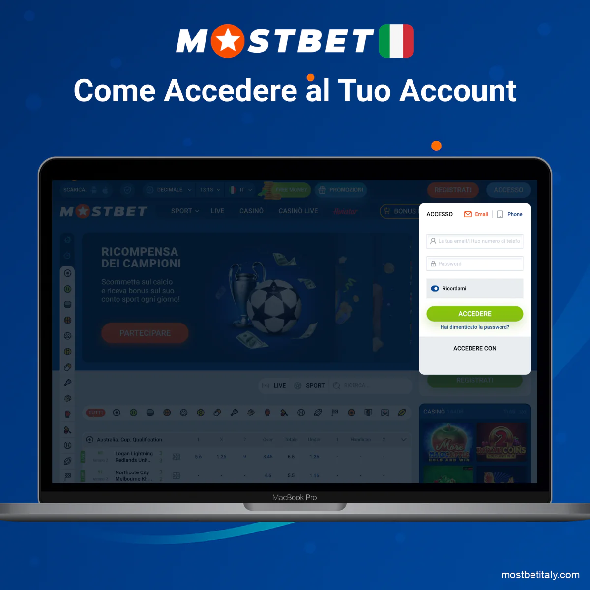 Accesso account Mostbet semplificato