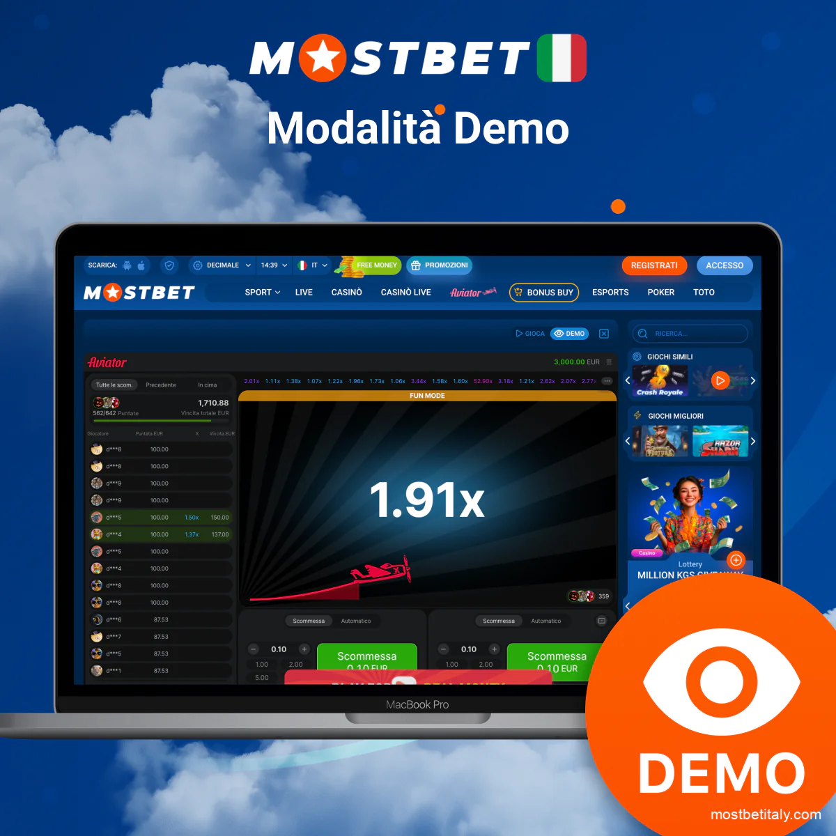 Gioca ad Aviator in modalità demo gratis su Mostbet