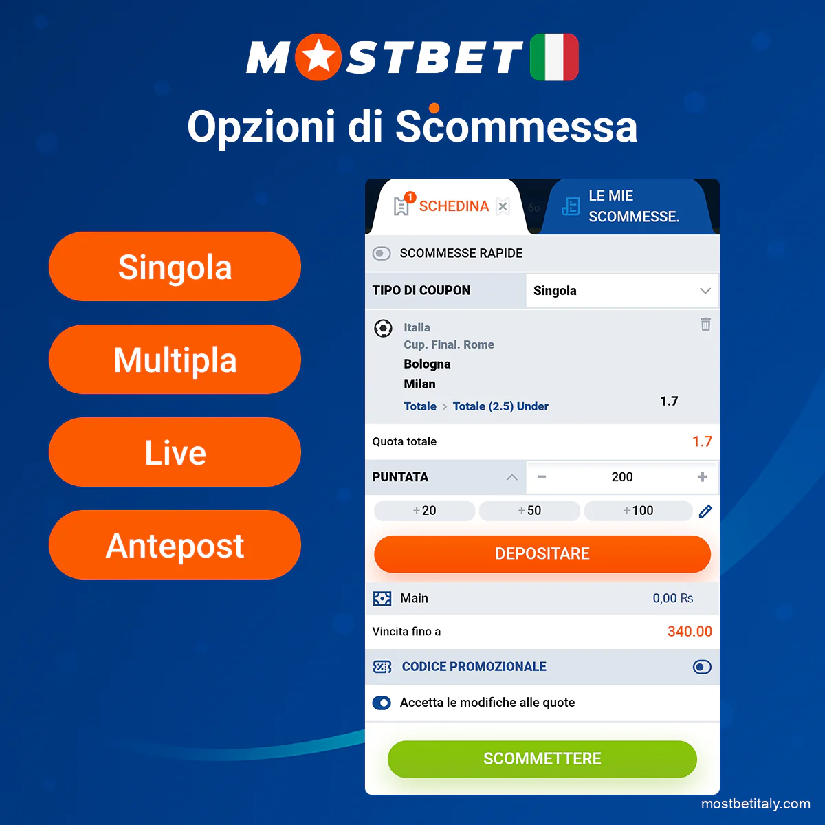 Opzioni di scommessa e quote sull’app Mostbet