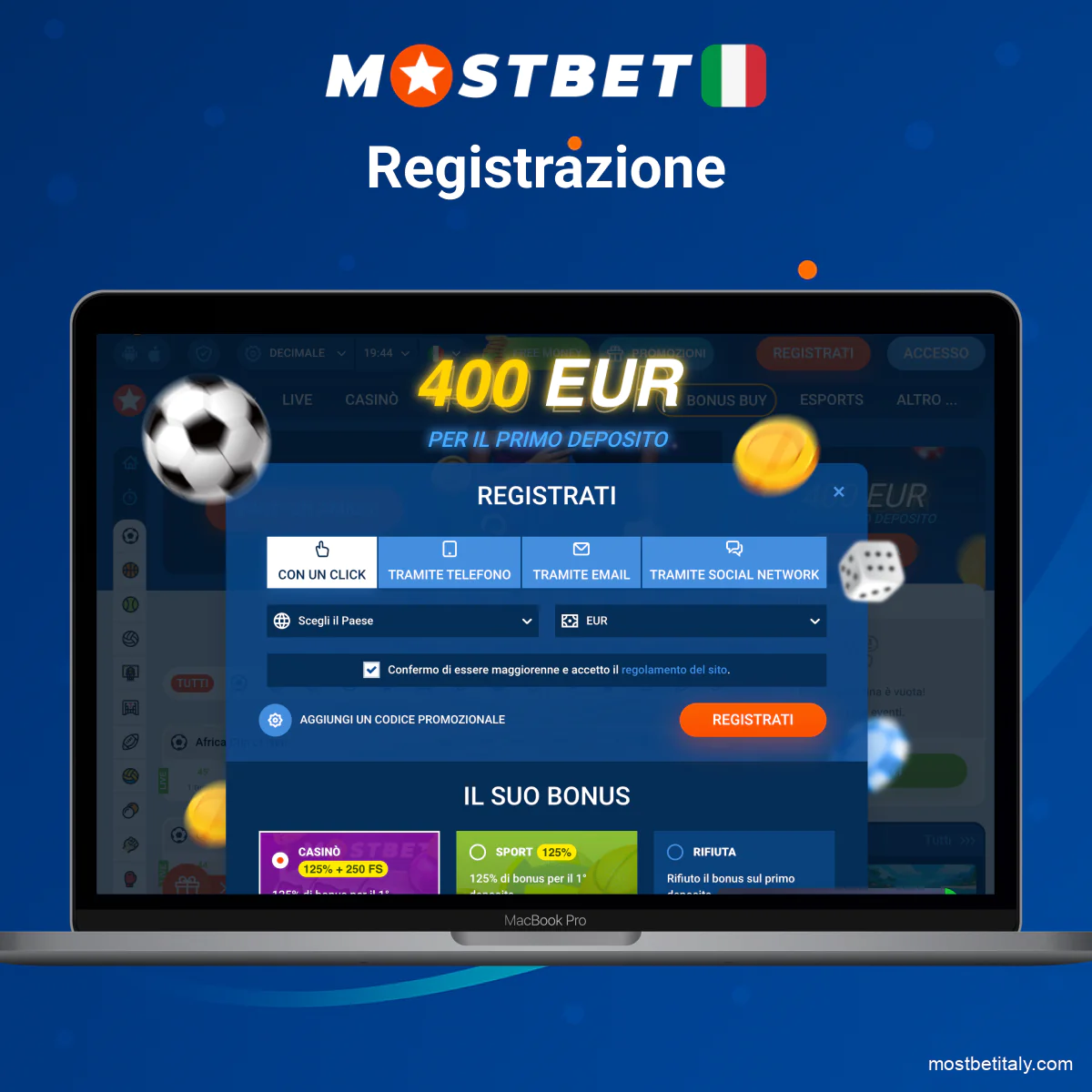 Registrazione facile su Mostbet online