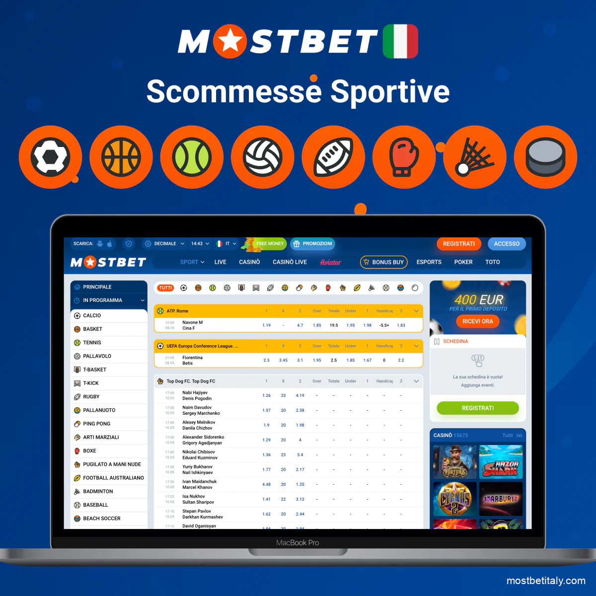 Scommesse sportive su Mostbet su vari sport