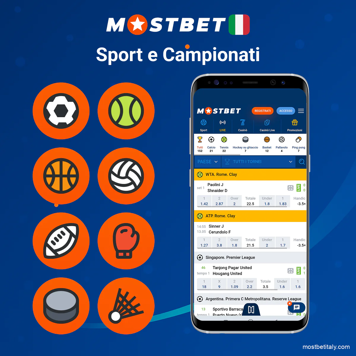 Sport e campionati disponibili sull’app Mostbet